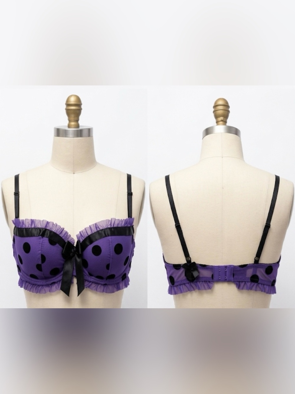 NWOT La SENZA Purple and Black Polka Dot Ruffle Balconette Bra